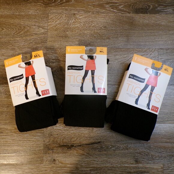 No nonsense 3 Pair - Women's NWT Patterned Tights Control Top Black Size M/L - Picture 1 of 5
